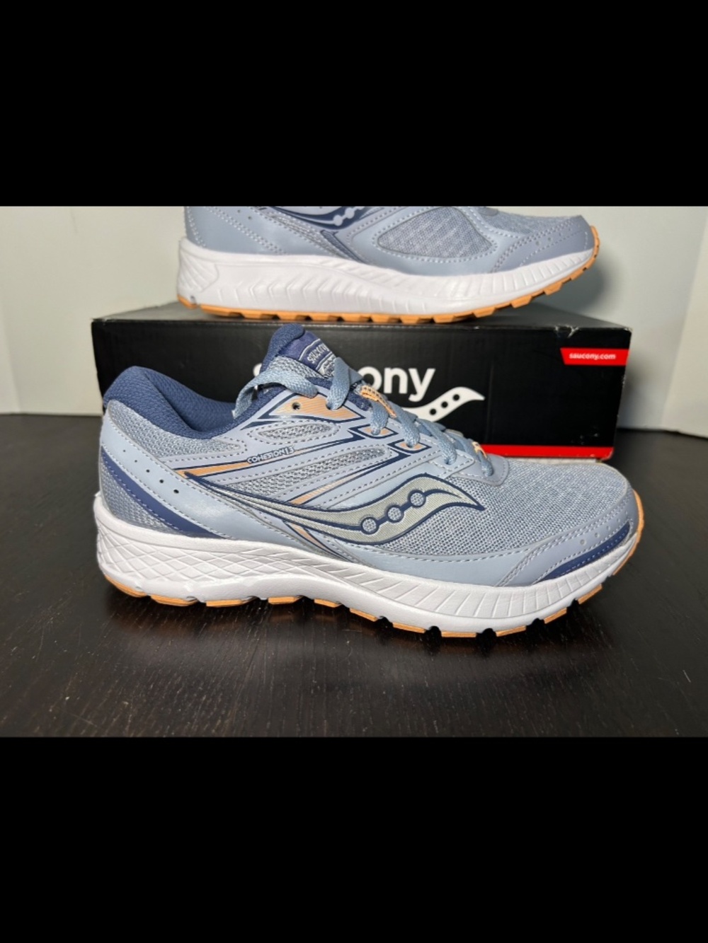 Saucony Cohesion 13 Running Shoes Sneakers Blue Mist/Melon Womans 6.5